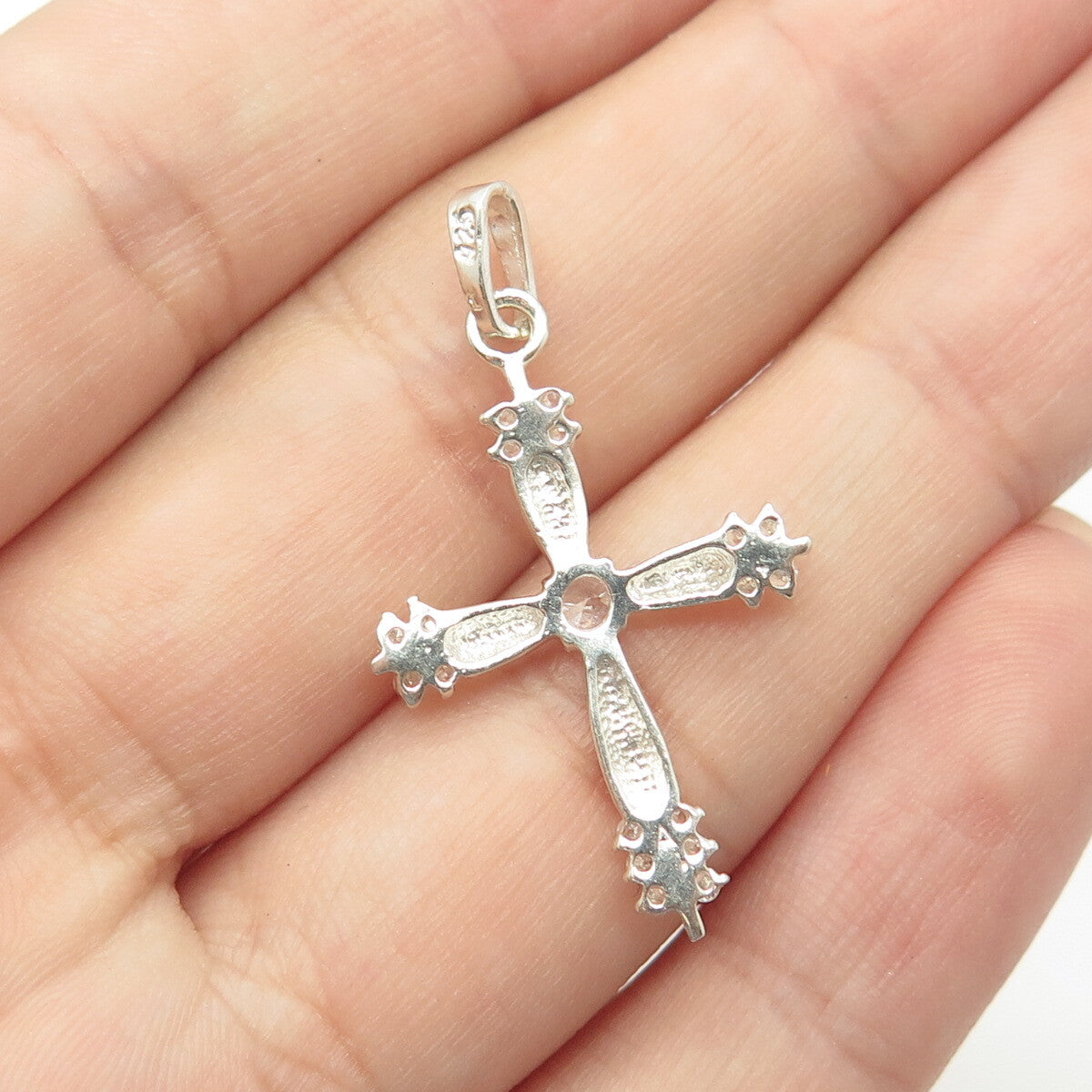 925 Sterling Silver White C Z Cross Pendant