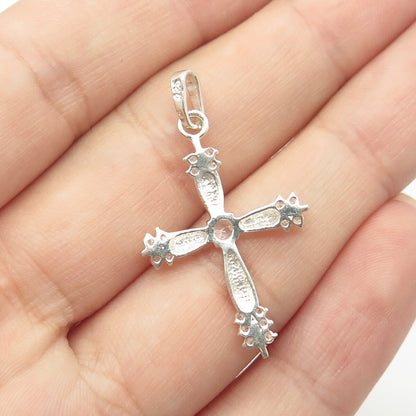 925 Sterling Silver White C Z Cross Pendant