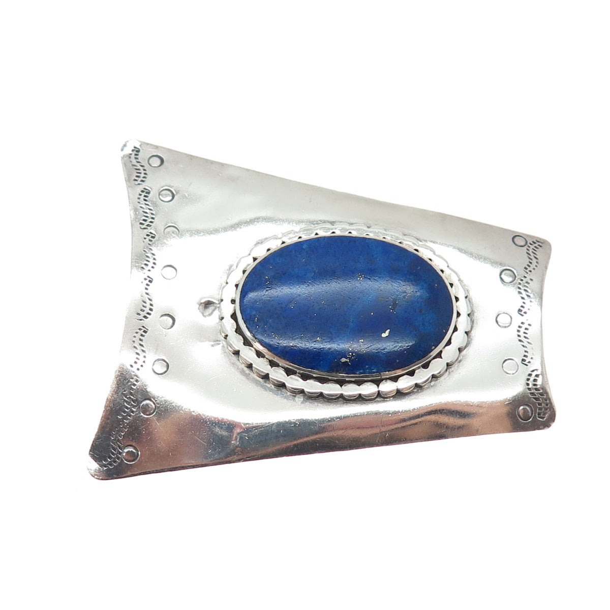 PHYLLIS WOODS 925 Sterling Silver Vintage Real Lapis Lazuli Modernist Brooch