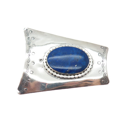 PHYLLIS WOODS 925 Sterling Silver Vintage Real Lapis Lazuli Modernist Brooch