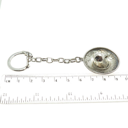 925 Sterling Silver Vintage Mexico Sombrero Hat Cable Chain Key Ring