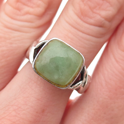 925 Sterling Silver Vintage Real Jade Modernist Oxidized Ring Size 8