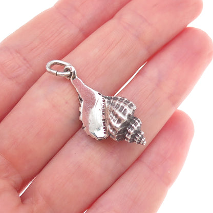 Parker 925 Sterling Silver Vintage Seashell Oxidized 3D Charm Pendant