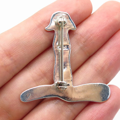 925 Sterling Silver Vintage Modernist Cat Pin Brooch