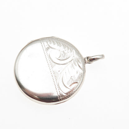 925 Sterling Silver Vintage Engraved Floral Round Locket Charm Pendant