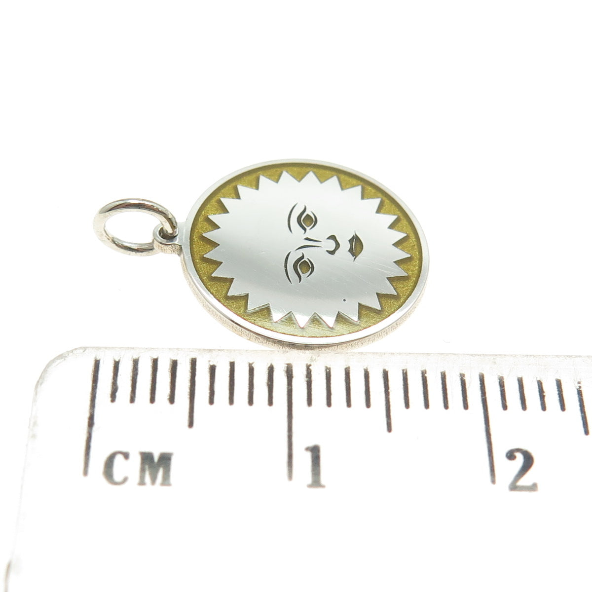 925 Sterling Silver Yellow Enamel Sun Face Emoji Minimalist Charm Pendant