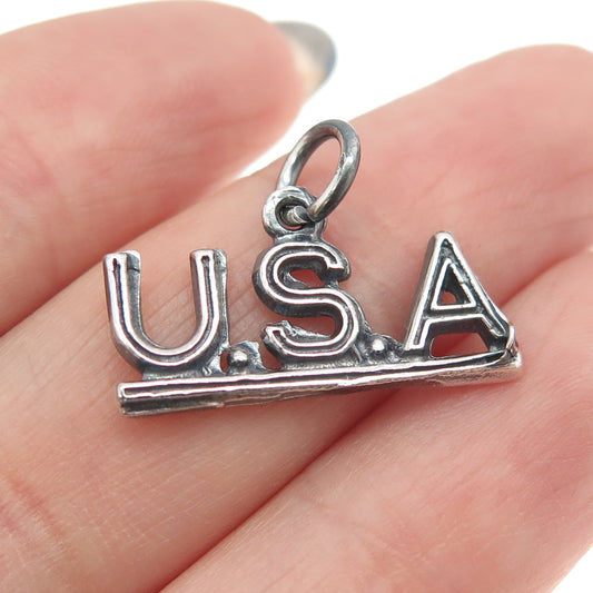 925 Sterling Silver Vintage "U. S. A" Charm Pendant