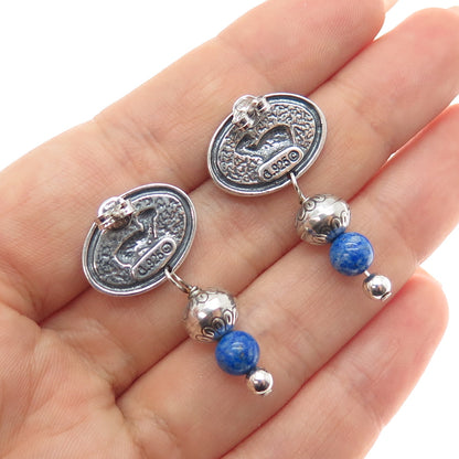CAROLYN POLLACK Old Pawn 925 Sterling 2-Tone Vintage Lapis Inlay Goat Earrings
