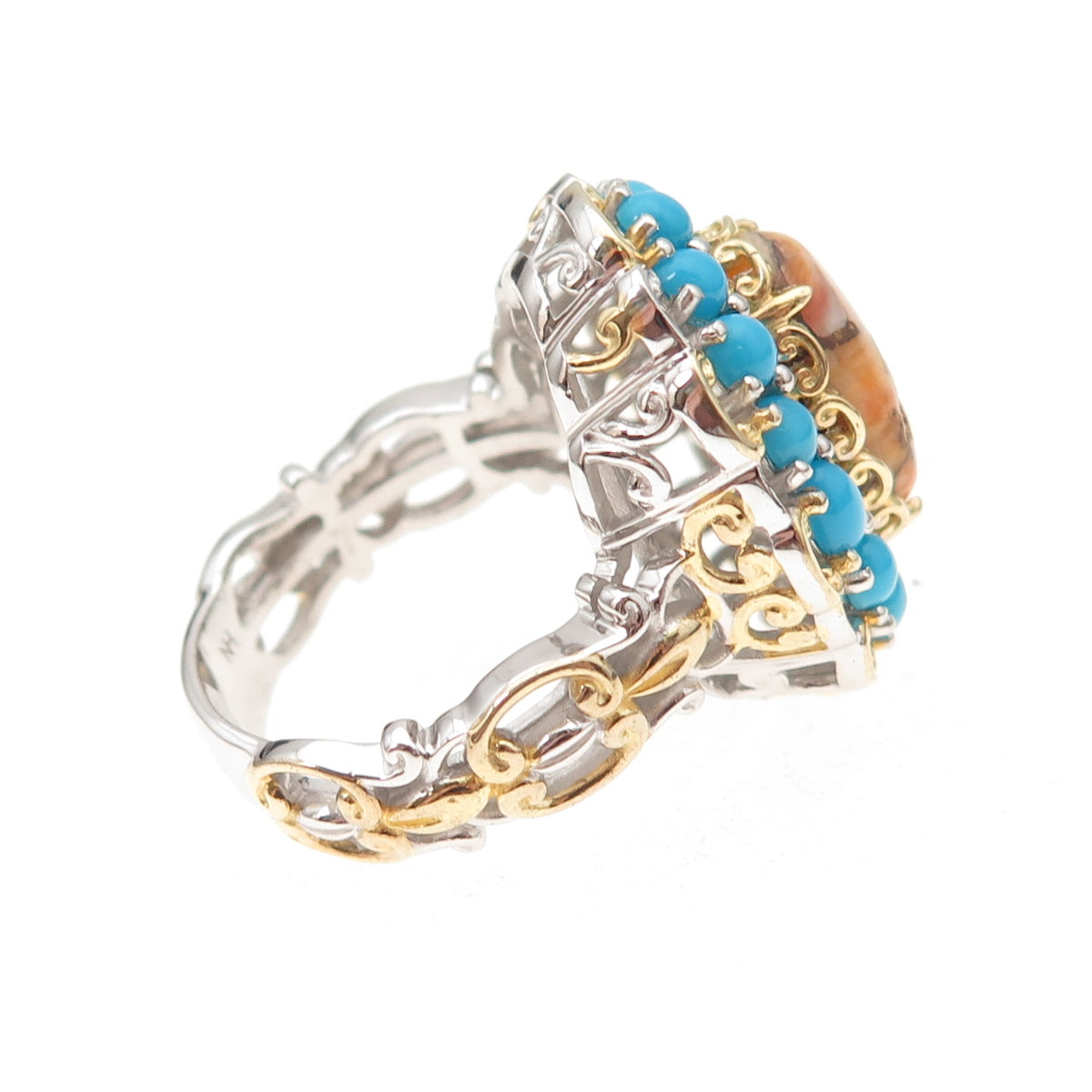 Michael Valitutti Gems En Vogue Sterling Turquoise & Spiny Oyster Ring Size 8.25