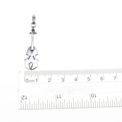925 Sterling Silver Vintage Italy Enamel Violin Music Instrument Charm Pendant