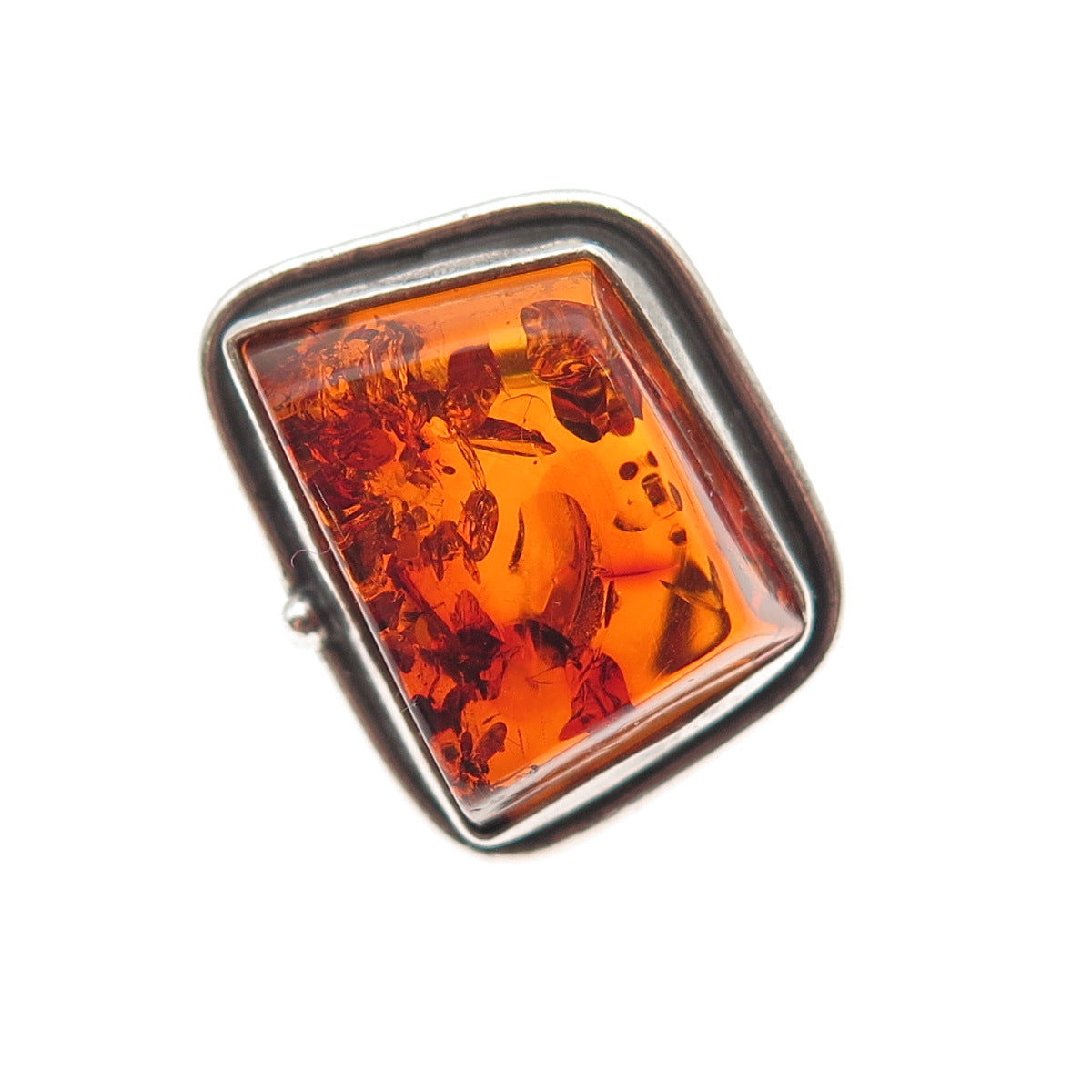 925 Sterling Silver Vintage JM Poland Real Amber Modernist Ring Size 7
