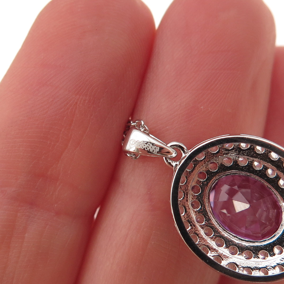 925 Sterling Silver Real Amethyst & White Topaz Cable Chain Necklace 18"