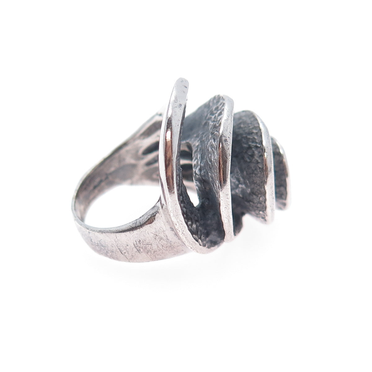 925 Sterling Silver Vintage Modernist Oxidized Ring Size 4.75