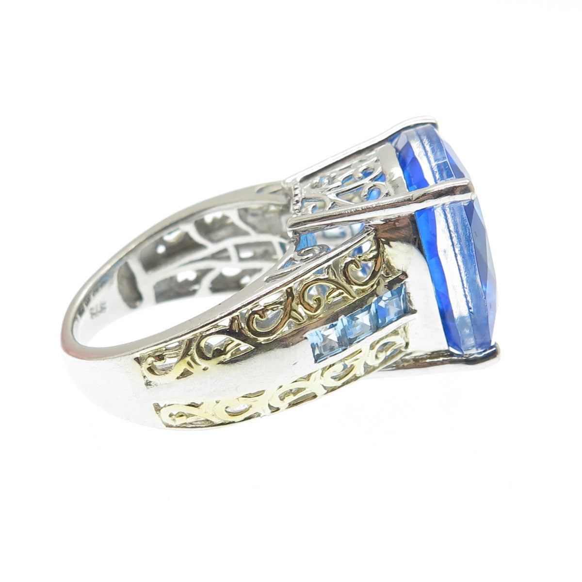 CHUCK CLEMENCY 925 Sterling Silver 2-Tone Doublet Swiss & Blue Topaz Ring Size 8