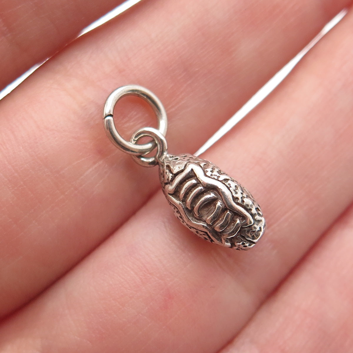 925 Sterling Silver Vintage Football Ball Oxidized Minimalist Charm Pendant
