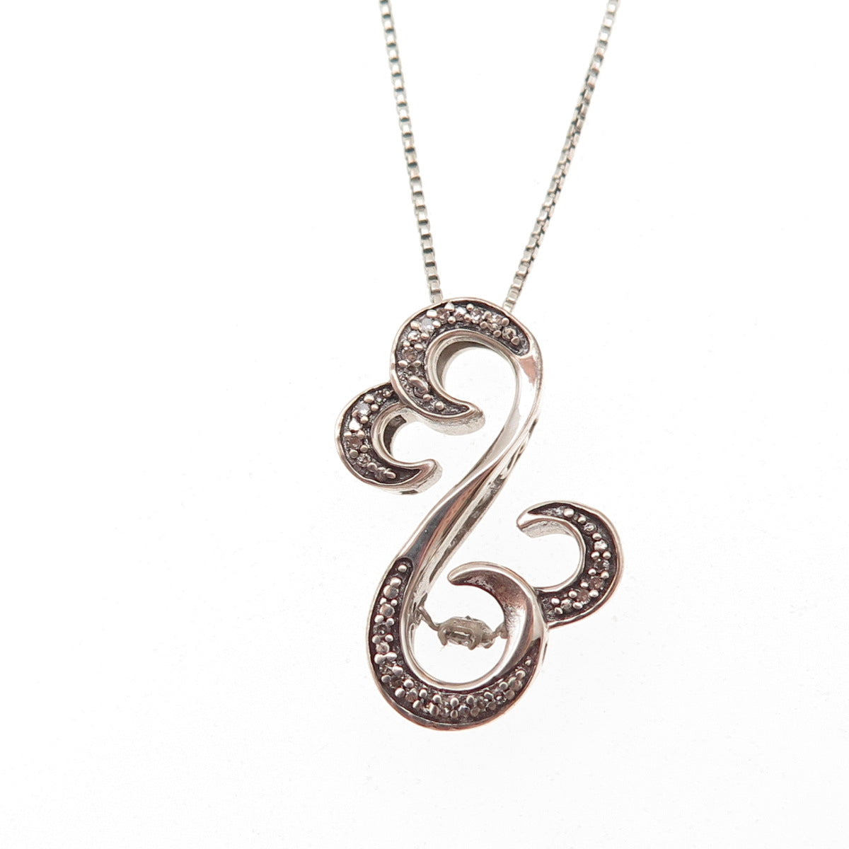 Jane Seymour 925 Sterling Silver Real Diamond Open Heart Box Chain Necklace 18"