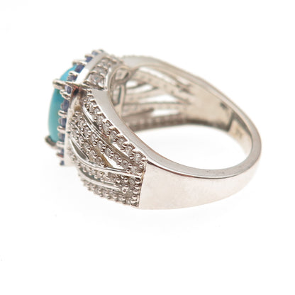 Chuck Clemency 925 Sterling Silver Real Turquoise Tanzanite Topaz Ring Size 8.25