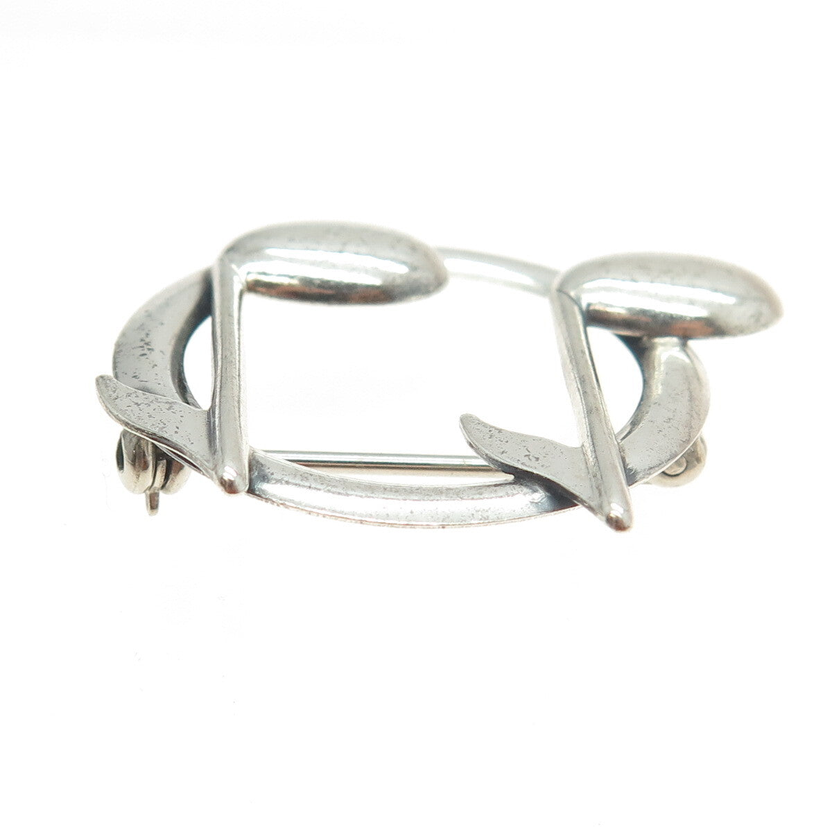 BEAU 925 Sterling Silver Vintage Two Eighth Notes Music Round Pin Brooch