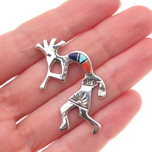 Arnold Maloney Navajo Old Pawn 925 Sterling Vintage Multi-Gem Kokopelli Pendant