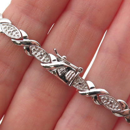 925 Sterling Silver Real Round-Cut Diamond XO Hugs & Kisses Bracelet 7.5"