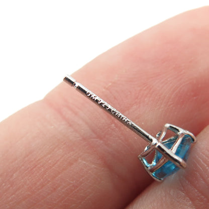 925 Sterling Silver Heart-Cut Shaped Swiss Blue C Z Stud Earrings