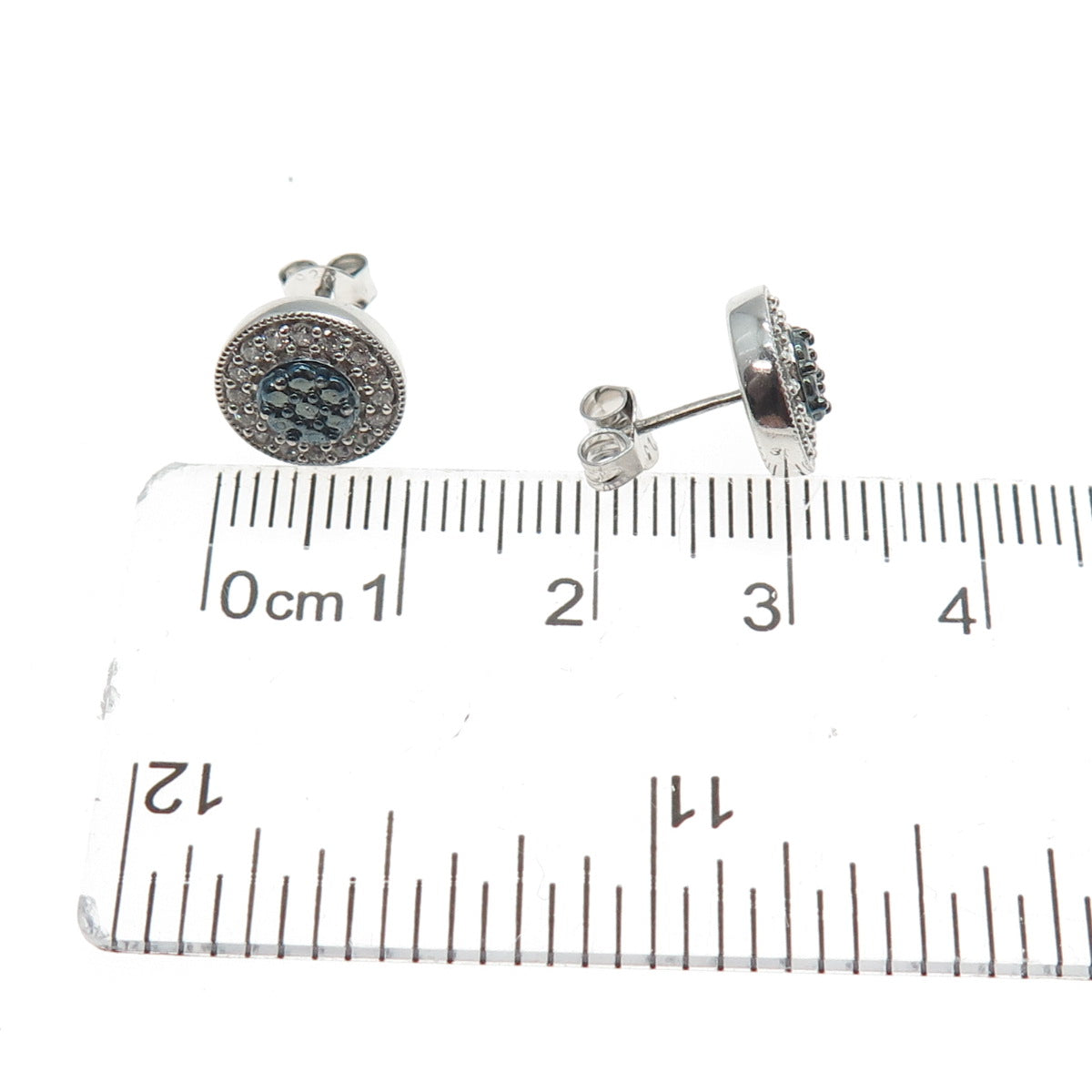 925 Sterling Silver Black Rhodium Round-Cut C Z Stud Earrings