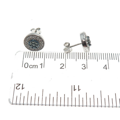 925 Sterling Silver Black Rhodium Round-Cut C Z Stud Earrings