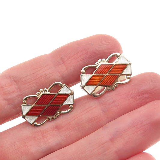 Aksel Holmsen Norne 925S Sterling Gold Plated Vintage Norway Enamel Cufflinks