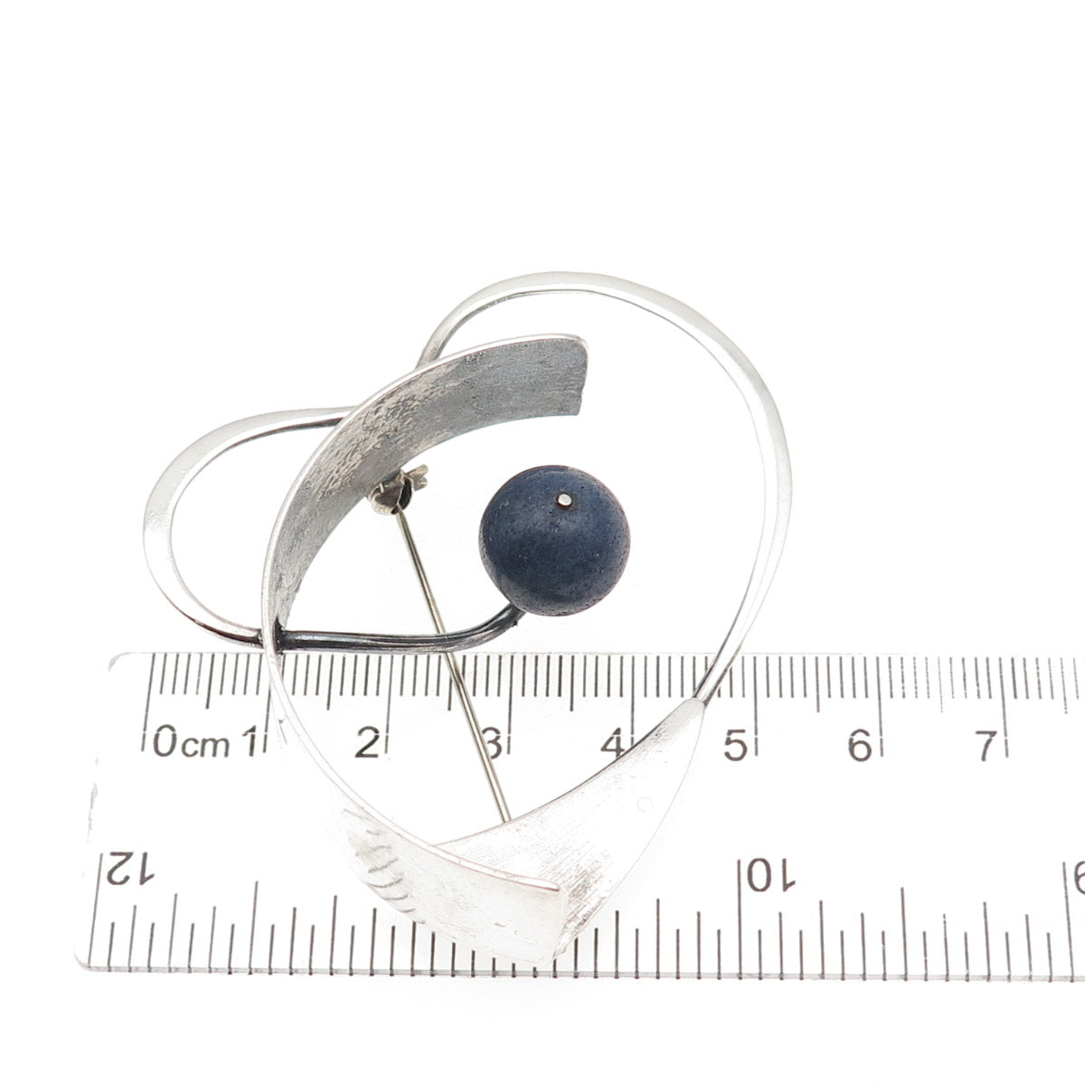 Bill Tendler Sterling Silver Vintage Real Lapis Modernist Oxidized Pin Brooch