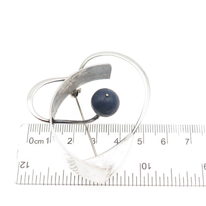 Bill Tendler Sterling Silver Vintage Real Lapis Modernist Oxidized Pin Brooch
