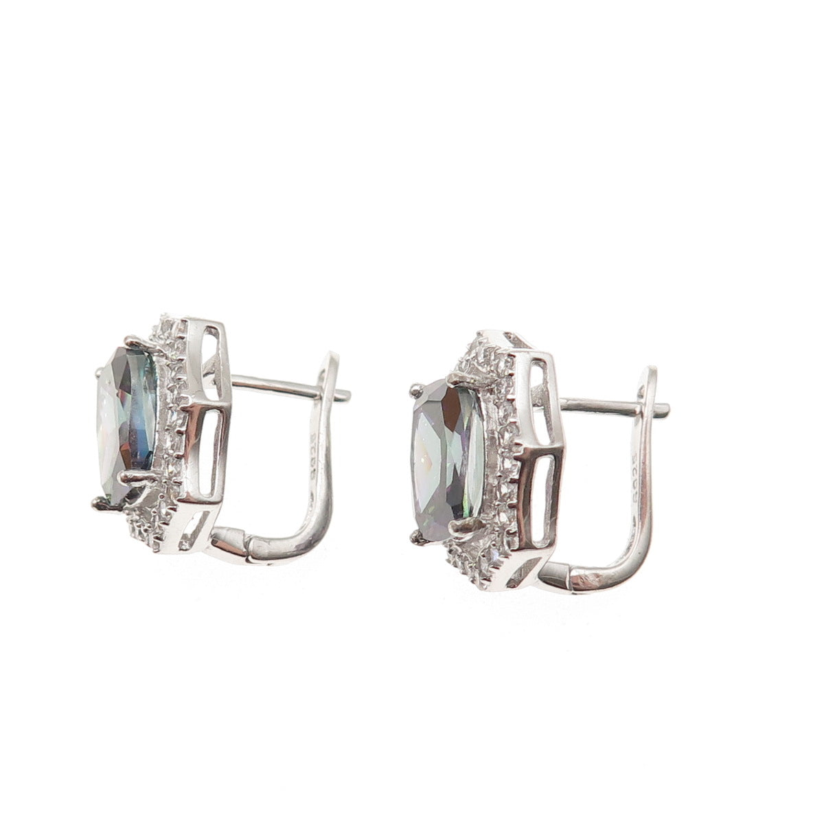 925 Sterling Silver Real Mystic Quartz & C Z Earrings