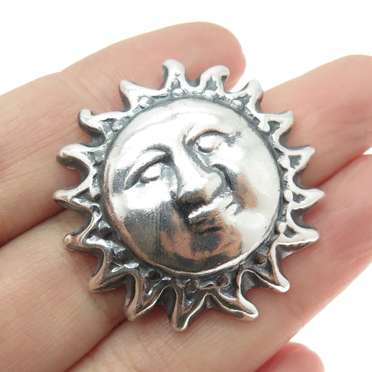 925 Sterling Silver Vintage Mexico Sun Face Oxidized Pendant