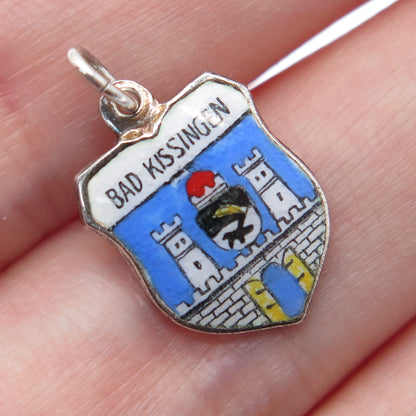 925 Sterling Silver Vintage Enamel Bad Kissingen Coat of Arms Mini Charm Pendant