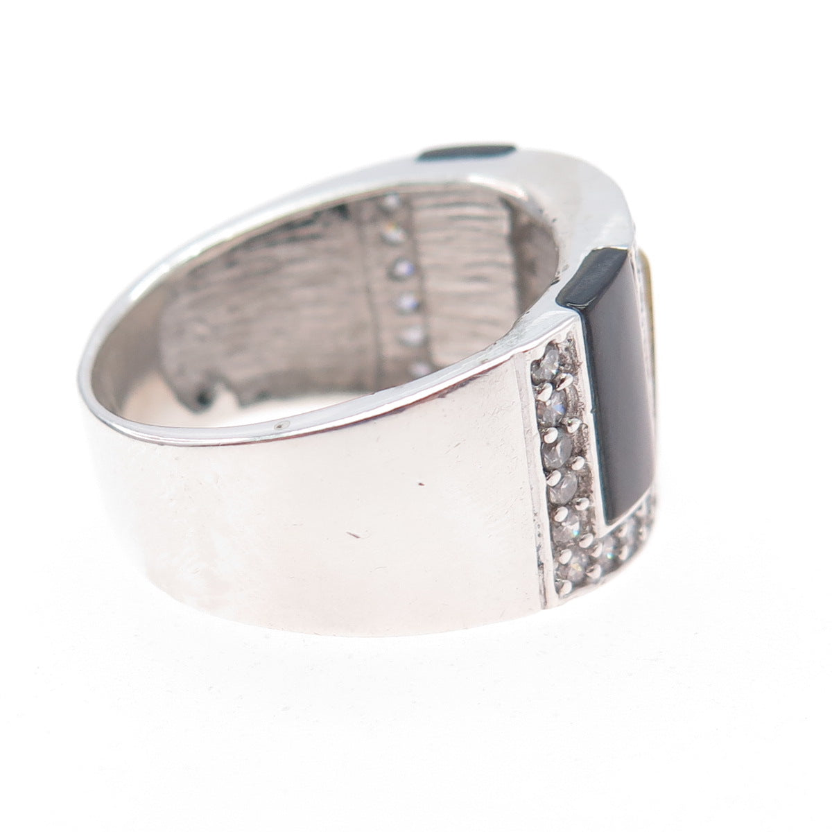 925 Sterling Silver Real Abalone Shell MOP & C Z Ring Size 9.5