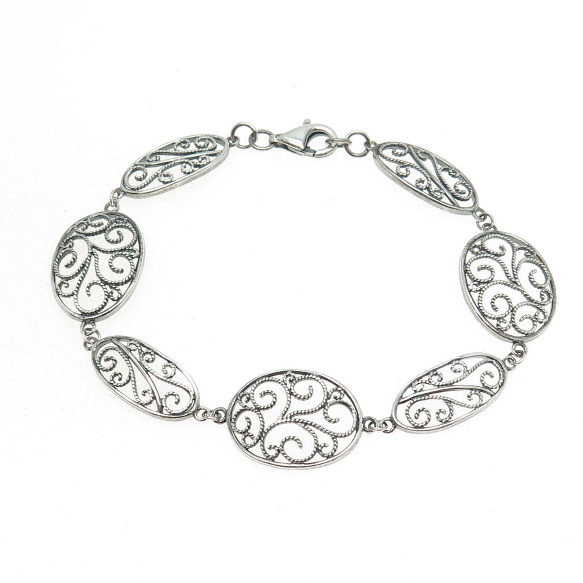 925 Sterling Silver Vintage Modernist Ornate Bracelet 7.25"