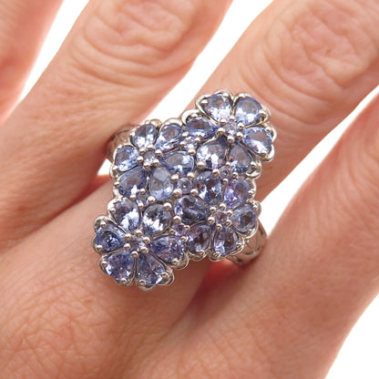 Chuck Clemency 925 Sterling Silver Real Tanzanite Floral Cluster Ring Size 8.25
