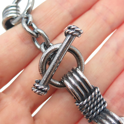 925 Sterling Silver Vintage Roped Bow Link Heavy 81.3g Oxidized Bracelet 7.75"