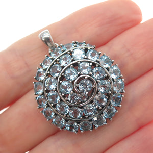 925 Sterling Silver Vintage Real Round-Cut Blue Topaz Spiral Charm Pendant