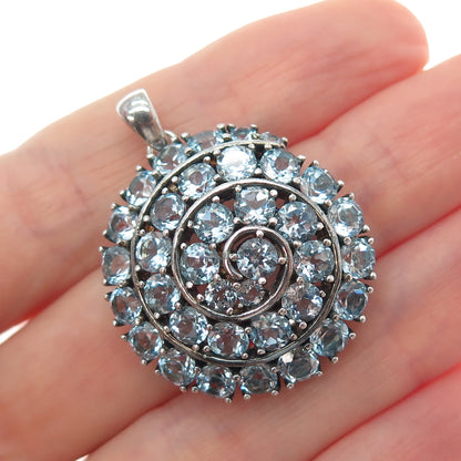 925 Sterling Silver Vintage Real Round-Cut Blue Topaz Spiral Charm Pendant