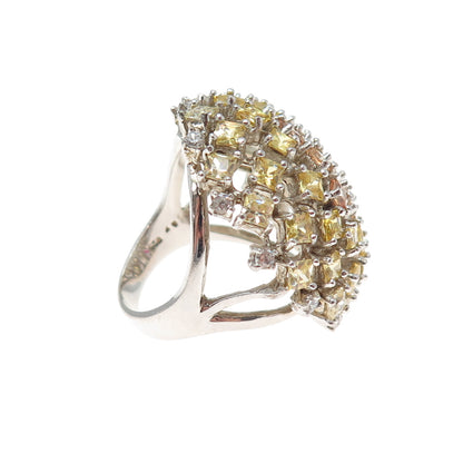 925 Sterling Silver Princess-Cut Champagne & Canary C Z Dome Ring Size 7.25