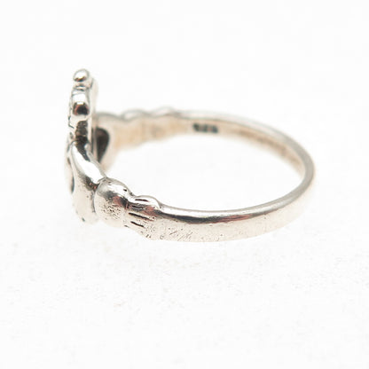 925 Sterling Silver Vintage Irish Claddagh Oxidized Ring Size 6.75