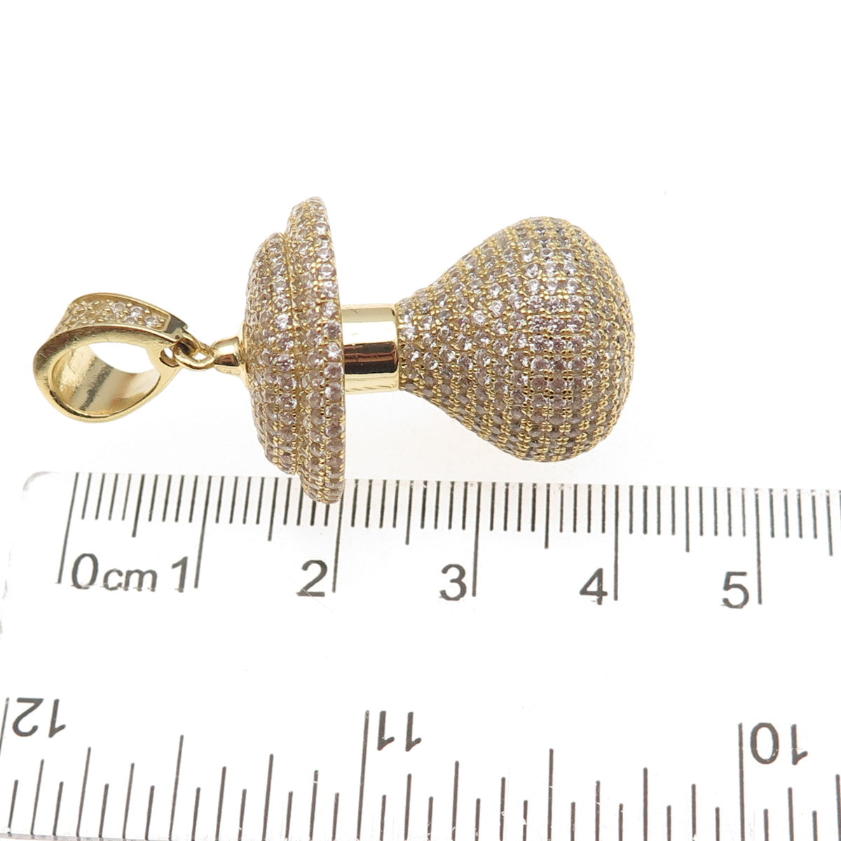 925 Sterling Silver Gold Plated Round-Cut C Z Baby Pacifier 3D Pendant