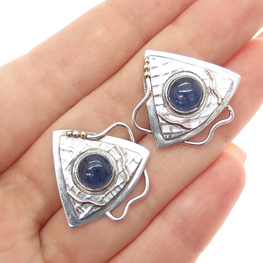 Sharon M Donovan Sterling Silver 14K Gold Vintage 1997 Iolite Modernist Earrings