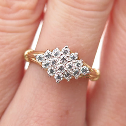 925 Sterling Silver Gold Plated Round-Cut C Z Ring Size 6.75