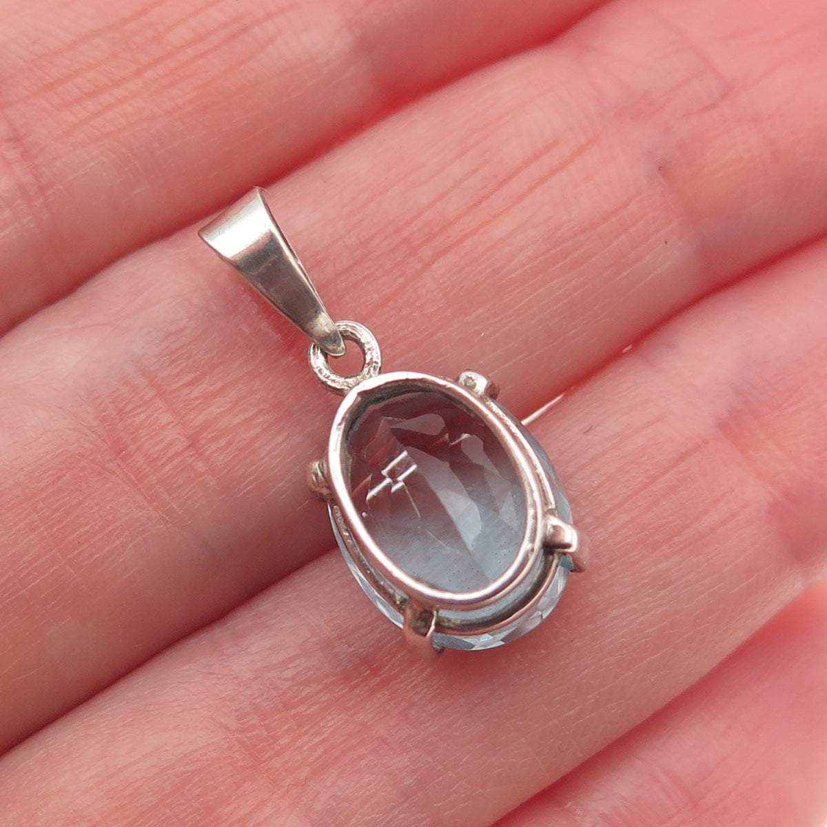 950 Silver Vintage Real Oval-Cut Blue Topaz Mini Charm Pendant