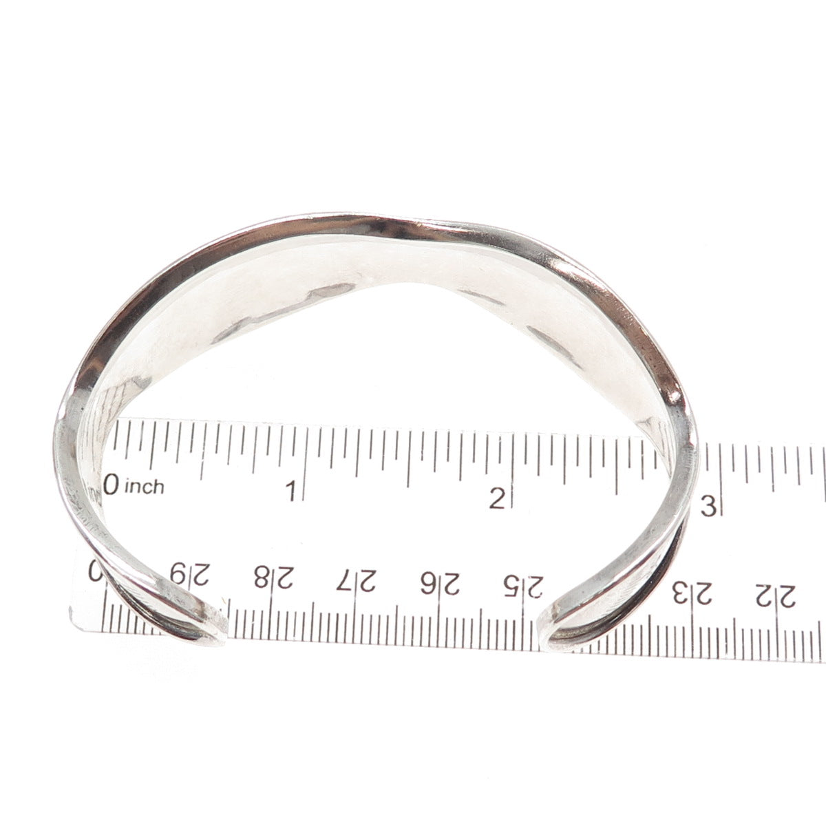 925 Sterling Silver Vintage Mexico Modernist Wavy Adjustable Cuff Bracelet 7"