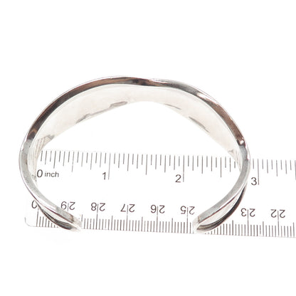 925 Sterling Silver Vintage Mexico Modernist Wavy Adjustable Cuff Bracelet 7"