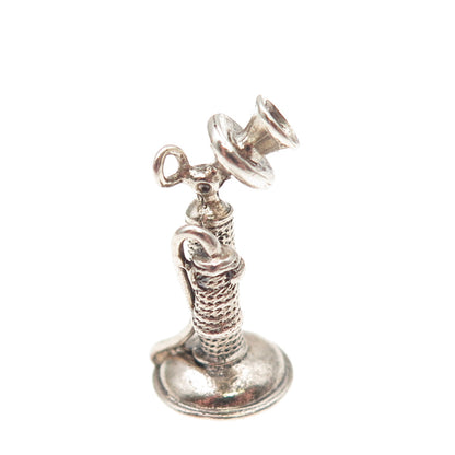DANECRAFT 925 Sterling Antique Art Deco Retro Candlestick Phone 3D Mini Pendant