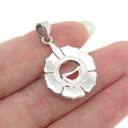 925 Sterling Silver Vintage Real Carnelian Modernist Flower Pendant