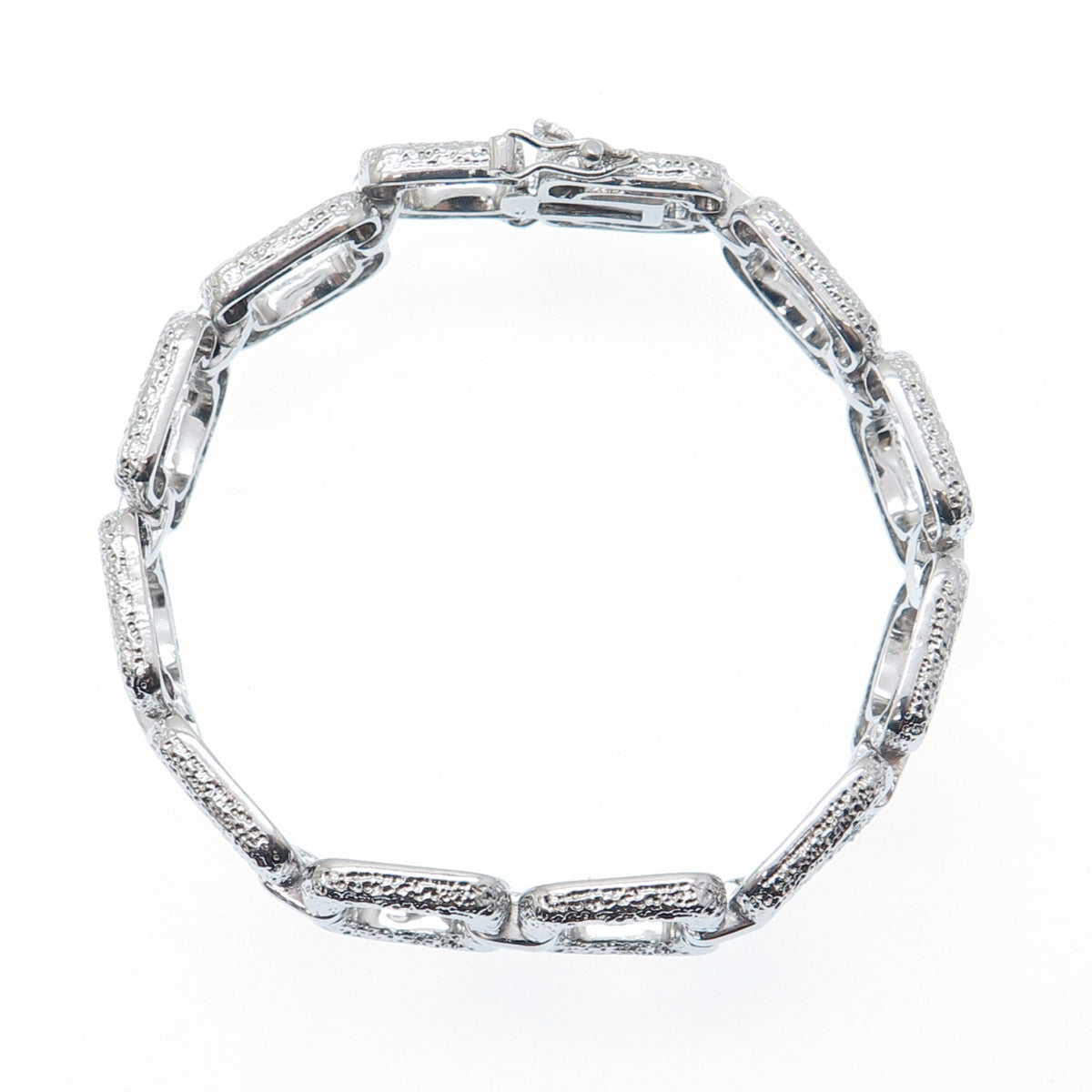 925 Sterling Silver Vintage Modernist Textured Square Link Bracelet 7"